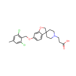 Cc1cc(Cl)c(COc2ccc3c(c2)OCC32CCN(CCC(=O)O)CC2)c(Cl)c1 ZINC000113582368