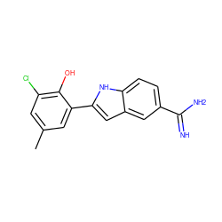 Cc1cc(Cl)c(O)c(-c2cc3cc(C(=N)N)ccc3[nH]2)c1 ZINC000014955461