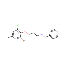 Cc1cc(Cl)c(OCCCNCc2ccccc2)c(Br)c1 ZINC000002821794