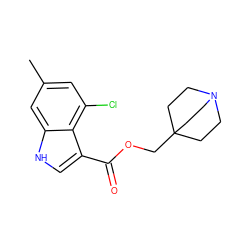 Cc1cc(Cl)c2c(C(=O)OCC34CCN(CC3)CC4)c[nH]c2c1 ZINC001772639917