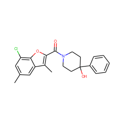 Cc1cc(Cl)c2oc(C(=O)N3CCC(O)(c4ccccc4)CC3)c(C)c2c1 ZINC000011720133