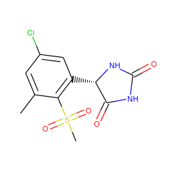 Cc1cc(Cl)cc([C@@H]2NC(=O)NC2=O)c1S(C)(=O)=O ZINC000028224232