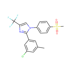 Cc1cc(Cl)cc(-c2nc(C(F)(F)F)cn2-c2ccc(S(C)(=O)=O)cc2)c1 ZINC000013762136