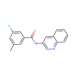 Cc1cc(Cl)cc(C(=O)Nc2cnc3ccccc3c2)c1 ZINC000064746239