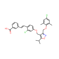 Cc1cc(Cl)cc(C)c1OCc1noc(C(C)C)c1COc1ccc(/C=C/c2cccc(C(=O)O)c2)c(Cl)c1 ZINC000044404928