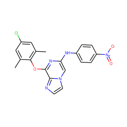 Cc1cc(Cl)cc(C)c1Oc1nc(Nc2ccc([N+](=O)[O-])cc2)cn2ccnc12 ZINC000219678824