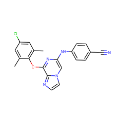 Cc1cc(Cl)cc(C)c1Oc1nc(Nc2ccc(C#N)cc2)cn2ccnc12 ZINC000219678725