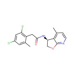 Cc1cc(Cl)cc(Cl)c1CC(=O)N[C@@H]1COc2nccc(C)c21 ZINC000146724913