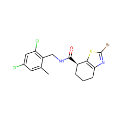 Cc1cc(Cl)cc(Cl)c1CNC(=O)[C@@H]1CCCc2nc(Br)sc21 ZINC000220887906