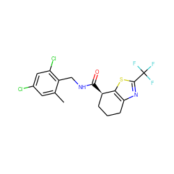 Cc1cc(Cl)cc(Cl)c1CNC(=O)[C@@H]1CCCc2nc(C(F)(F)F)sc21 ZINC000220870993