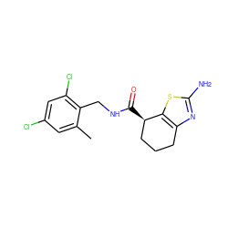 Cc1cc(Cl)cc(Cl)c1CNC(=O)[C@@H]1CCCc2nc(N)sc21 ZINC000220875911