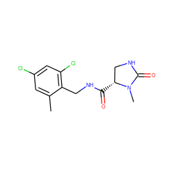 Cc1cc(Cl)cc(Cl)c1CNC(=O)[C@@H]1CNC(=O)N1C ZINC000095565601