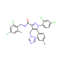 Cc1cc(Cl)cc(Cl)c1CNC(=O)c1nn(-c2ccc(Cl)cc2Cl)c(-c2ccc(Br)cc2)c1Cn1cncn1 ZINC000049771140