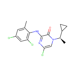 Cc1cc(Cl)cc(Cl)c1Nc1nc(Cl)cn([C@H](C)C2CC2)c1=O ZINC000043060449