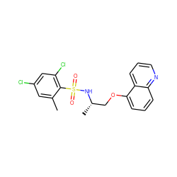 Cc1cc(Cl)cc(Cl)c1S(=O)(=O)N[C@@H](C)COc1cccc2ncccc12 ZINC000165224895