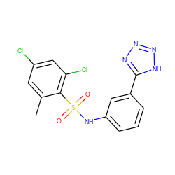 Cc1cc(Cl)cc(Cl)c1S(=O)(=O)Nc1cccc(-c2nnn[nH]2)c1 ZINC000114605805