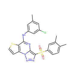 Cc1cc(Cl)cc(Nc2nc3c(S(=O)(=O)c4ccc(C)c(C)c4)nnn3c3ccsc23)c1 ZINC000053313801