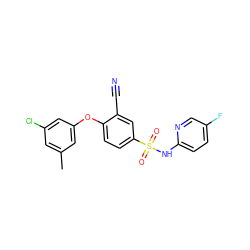 Cc1cc(Cl)cc(Oc2ccc(S(=O)(=O)Nc3ccc(F)cn3)cc2C#N)c1 ZINC000473198565