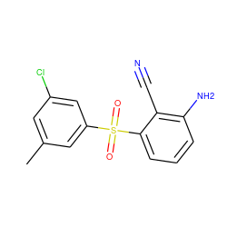 Cc1cc(Cl)cc(S(=O)(=O)c2cccc(N)c2C#N)c1 ZINC000000026879