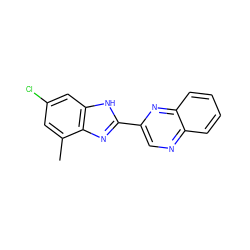 Cc1cc(Cl)cc2[nH]c(-c3cnc4ccccc4n3)nc12 ZINC000013678122