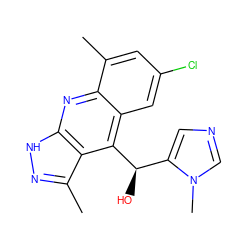 Cc1cc(Cl)cc2c([C@H](O)c3cncn3C)c3c(C)n[nH]c3nc12 ZINC000073197630