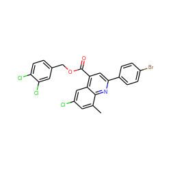 Cc1cc(Cl)cc2c(C(=O)OCc3ccc(Cl)c(Cl)c3)cc(-c3ccc(Br)cc3)nc12 ZINC000027631290