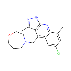 Cc1cc(Cl)cc2c(CN3CCCOCC3)c3c(C)n[nH]c3nc12 ZINC000073164501