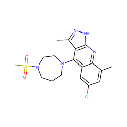 Cc1cc(Cl)cc2c(N3CCCN(S(C)(=O)=O)CC3)c3c(C)n[nH]c3nc12 ZINC000095573882