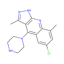 Cc1cc(Cl)cc2c(N3CCNCC3)c3c(C)n[nH]c3nc12 ZINC000073165689