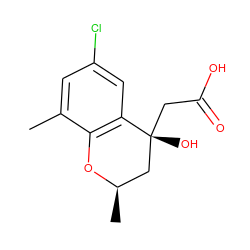 Cc1cc(Cl)cc2c1O[C@H](C)C[C@@]2(O)CC(=O)O ZINC000013456124