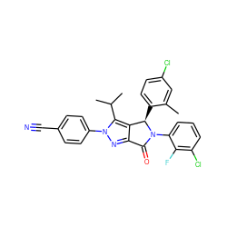 Cc1cc(Cl)ccc1[C@@H]1c2c(nn(-c3ccc(C#N)cc3)c2C(C)C)C(=O)N1c1cccc(Cl)c1F ZINC000206099927
