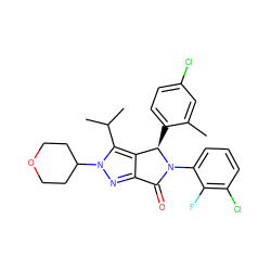 Cc1cc(Cl)ccc1[C@@H]1c2c(nn(C3CCOCC3)c2C(C)C)C(=O)N1c1cccc(Cl)c1F ZINC000206088079