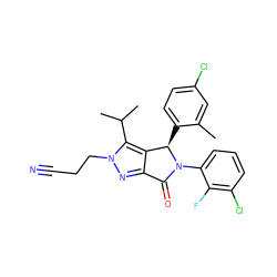 Cc1cc(Cl)ccc1[C@@H]1c2c(nn(CCC#N)c2C(C)C)C(=O)N1c1cccc(Cl)c1F ZINC000224075284