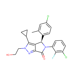 Cc1cc(Cl)ccc1[C@@H]1c2c(nn(CCO)c2C2CC2)C(=O)N1c1cccc(Cl)c1F ZINC000224075446