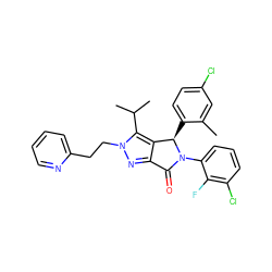 Cc1cc(Cl)ccc1[C@@H]1c2c(nn(CCc3ccccn3)c2C(C)C)C(=O)N1c1cccc(Cl)c1F ZINC000206103382
