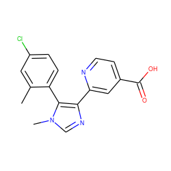 Cc1cc(Cl)ccc1-c1c(-c2cc(C(=O)O)ccn2)ncn1C ZINC000225952488