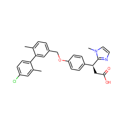 Cc1cc(Cl)ccc1-c1cc(COc2ccc([C@H](CC(=O)O)c3nccn3C)cc2)ccc1C ZINC000653770057