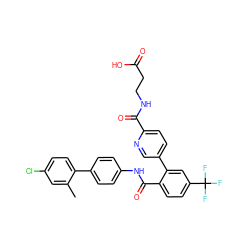 Cc1cc(Cl)ccc1-c1ccc(NC(=O)c2ccc(C(F)(F)F)cc2-c2ccc(C(=O)NCCC(=O)O)nc2)cc1 ZINC000148648719