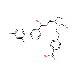 Cc1cc(Cl)ccc1-c1cccc([C@H](O)CC[C@H]2CCC(=O)N2CCc2ccc(C(=O)O)cc2)c1 ZINC000013585539