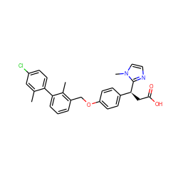 Cc1cc(Cl)ccc1-c1cccc(COc2ccc([C@H](CC(=O)O)c3nccn3C)cc2)c1C ZINC000653769936