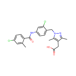 Cc1cc(Cl)ccc1C(=O)Nc1ccc(Cn2nc(C)c(CC(=O)O)c2C)c(Cl)c1 ZINC000168922299