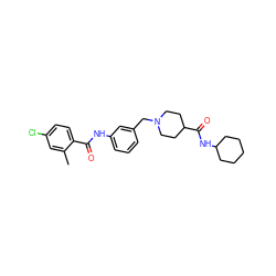 Cc1cc(Cl)ccc1C(=O)Nc1cccc(CN2CCC(C(=O)NC3CCCCC3)CC2)c1 ZINC000210685316