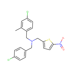 Cc1cc(Cl)ccc1CN(Cc1ccc(Cl)cc1)Cc1ccc([N+](=O)[O-])s1 ZINC000096270194