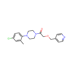 Cc1cc(Cl)ccc1N1CCN(C(=O)COCc2ccncc2)CC1 ZINC000064559341