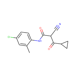 Cc1cc(Cl)ccc1NC(=O)C(C#N)C(=O)C1CC1 ZINC000100785244