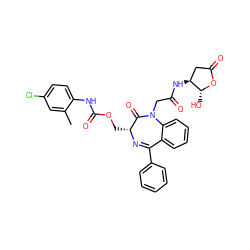 Cc1cc(Cl)ccc1NC(=O)OC[C@H]1N=C(c2ccccc2)c2ccccc2N(CC(=O)N[C@H]2CC(=O)O[C@@H]2O)C1=O ZINC000036143563