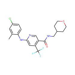 Cc1cc(Cl)ccc1Nc1cc(C(F)(F)F)c(C(=O)NCC2CCOCC2)cn1 ZINC000040394671