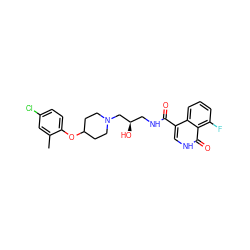 Cc1cc(Cl)ccc1OC1CCN(C[C@H](O)CNC(=O)c2c[nH]c(=O)c3c(F)cccc23)CC1 ZINC000095557856