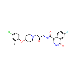 Cc1cc(Cl)ccc1OC1CCN(C[C@H](O)CNC(=O)c2c[nH]c(=O)c3cc(F)ccc23)CC1 ZINC000095558918