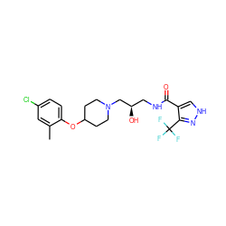 Cc1cc(Cl)ccc1OC1CCN(C[C@H](O)CNC(=O)c2c[nH]nc2C(F)(F)F)CC1 ZINC000095558186